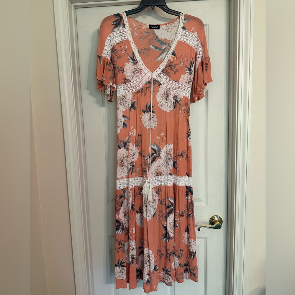 GigiO Orange Maxi Floral Dress